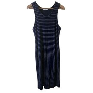 Marine Layer Lexi Rib Tank Dress Large Navy White Stripe Midi Knit Bodycon